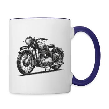 Vintage Motorcycle Line Art Design - Contrasting Mug - white/cobalt blue - Right
