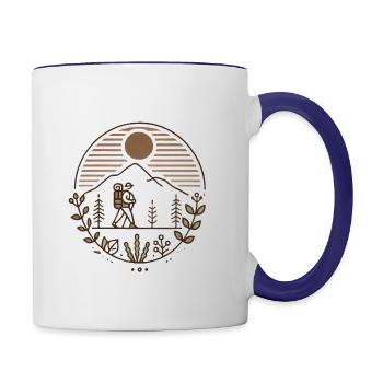 Friedlicher Bergwanderer Illustration - Tasse zweifarbig - Weiß/Kobaltblau - Rechts