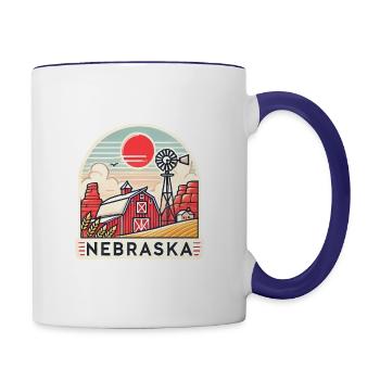 Nebraska Farm Sunset Illustration - Contrasting Mug - white/cobalt blue - Right
