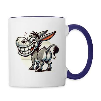 Lustiger Esel Cartoon Retro Aufkleber Design - Tasse zweifarbig - Weiß/Kobaltblau - Rechts