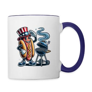 Smokin Hot BBQ Retro Hot Dog Design - Tasse zweifarbig - Weiß/Kobaltblau - Rechts