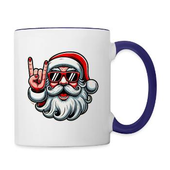 Rock On Santa Funny Christmas Design - Contrasting Mug - white/cobalt blue - Right