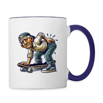Funny Older Skater Cartoon Design - Contrasting Mug - white/cobalt blue - Right