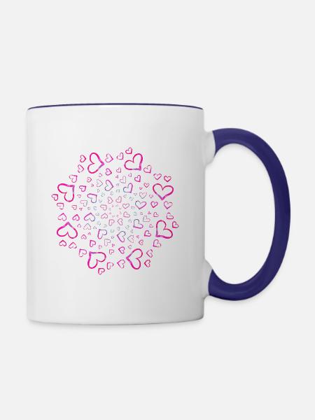 Mandala pinke Herzchen - Tasse zweifarbig - Weiß/Kobaltblau