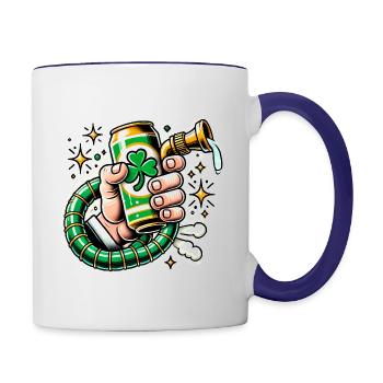 Conception amusante de canette de bière de la Saint-Patrick - Mug contrasté - blanc/bleu cobalt - Droite