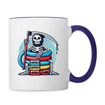 Retro Skeleton with Cassette Tapes - Contrasting Mug - white/cobalt blue - Right