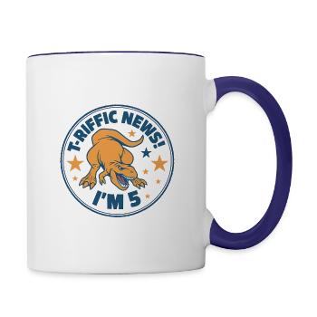 Badge Dino pour mon 5e anniversaire - Mug contrasté - blanc/bleu cobalt - Droite