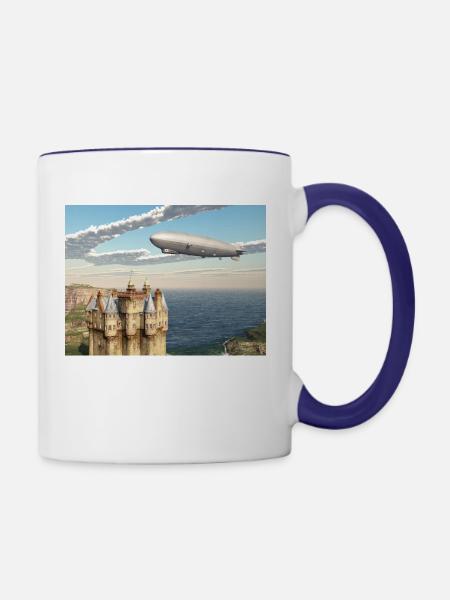 Schottisches Schloss und Zeppelin - Tasse zweifarbig - Weiß/Kobaltblau