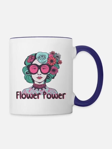 Flower Power Lady - Tasse zweifarbig - Weiß/Kobaltblau