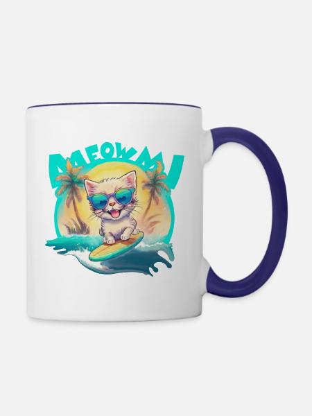 Kätzchen Surfer - Tasse zweifarbig - Weiß/Kobaltblau