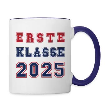ERSTE KLASSE 2025 - Erstklässler Einschulung - Tasse zweifarbig - Weiß/Kobaltblau - Rechts