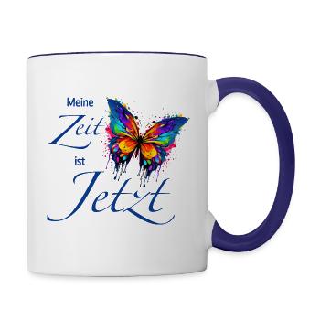 Schmetterling "Meine Zeit ist JETZT" - Achtsamkeit - Tasse zweifarbig - Weiß/Kobaltblau - Rechts