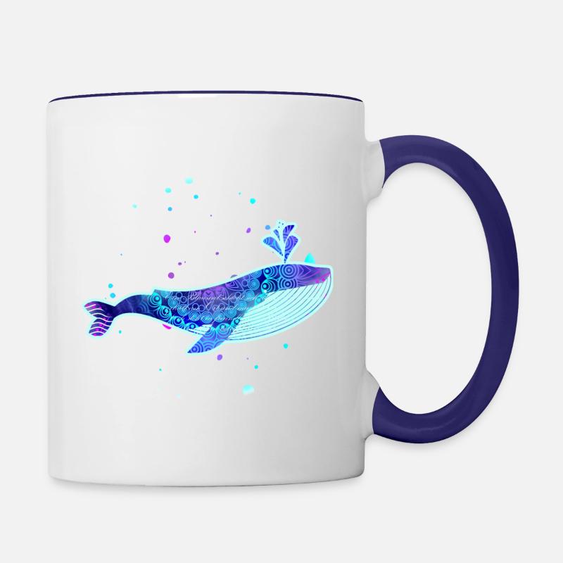 Blue whale pattern pastel tones - Contrasting Mug - white/cobalt blue