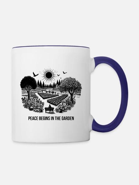Frieden beginnt im Garten - Tasse zweifarbig - Weiß/Kobaltblau