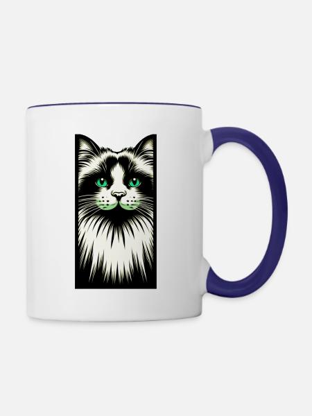 Katzengesicht - Tasse zweifarbig - Weiß/Kobaltblau
