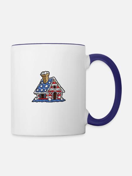 Amerikanisches Lebkuchenhaus USA Weihnachten - Tasse zweifarbig - Weiß/Kobaltblau