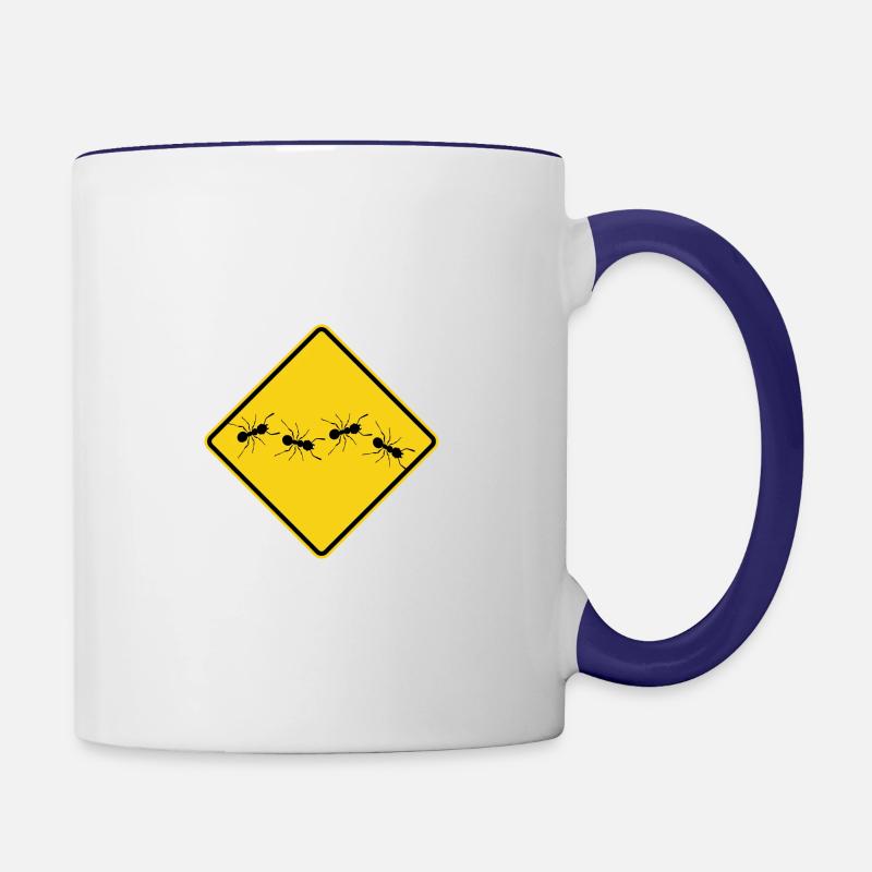 Fourmis Panneau d’avertissement - Mug contrasté - blanc/bleu cobalt