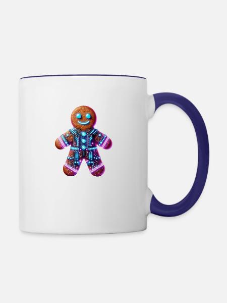 Cyberpunk Lebkuchenmännchen - Tasse zweifarbig - Weiß/Kobaltblau