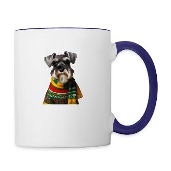 Schnauzer Weihnachten - Tasse zweifarbig - Weiß/Kobaltblau - Rechts
