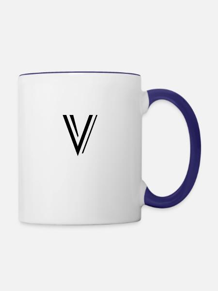 Buchstabe V. - Tasse zweifarbig - Weiß/Kobaltblau