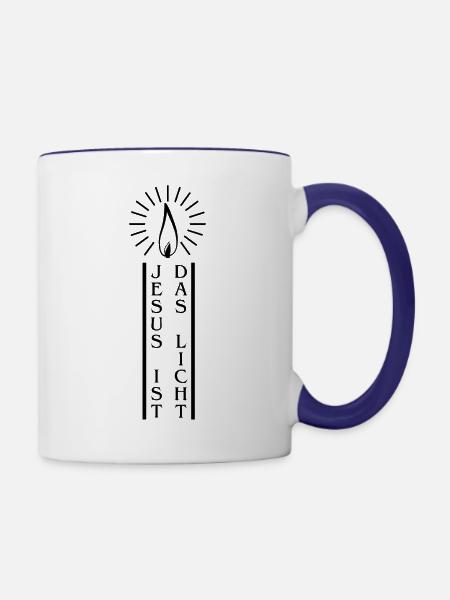 Kerze - Jesus ist das Licht - Tasse zweifarbig - Weiß/Kobaltblau