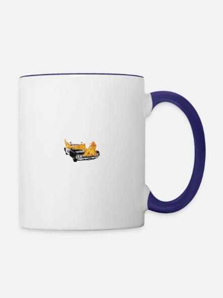 Brennendes Auto Polizei - Tasse zweifarbig - Weiß/Kobaltblau