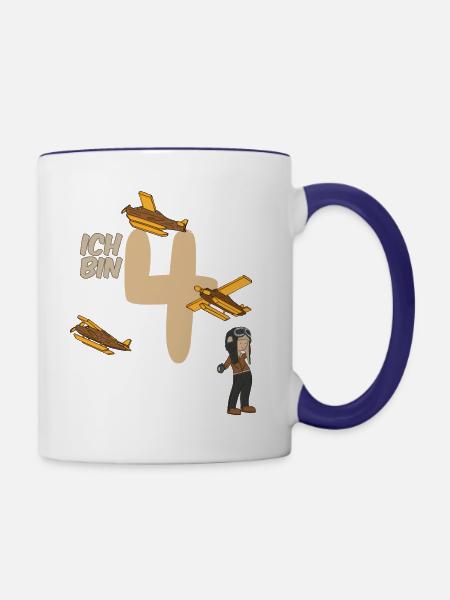 Geburtstag 4 Jahre Pilot, Flugzeug T-Shirt Vier - Tasse zweifarbig - Weiß/Kobaltblau