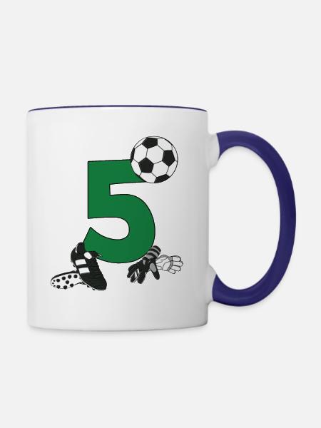 Geburtstag 5 Jahre Fussball, Fussballspieler - Tasse zweifarbig - Weiß/Kobaltblau