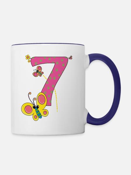 Geburtstag 7 Jahre Schmetterling T-Shirt Sieben - Tasse zweifarbig - Weiß/Kobaltblau
