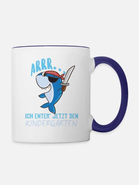Kindergarten Start Pirat Hai Lustig - Tasse zweifarbig - Weiß/Kobaltblau