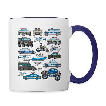Police cars cop vehicles patrol cars police - Contrasting Mug - white/cobalt blue - Right