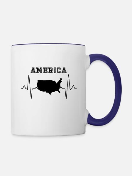 Amerika Herzschlag - Tasse zweifarbig - Weiß/Kobaltblau