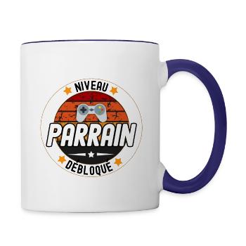niveau Parrain débloqué - cadeau Parrain - Mug contrasté - blanc/bleu cobalt - Droite