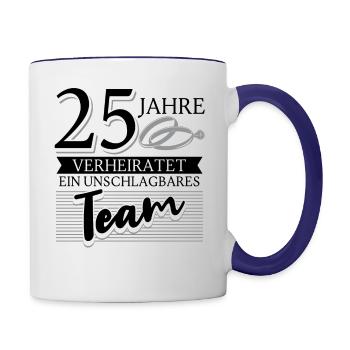 Silberhochzeit 25 Jahre Verheiratet Hochzeitstag - Tasse zweifarbig - Weiß/Kobaltblau - Rechts