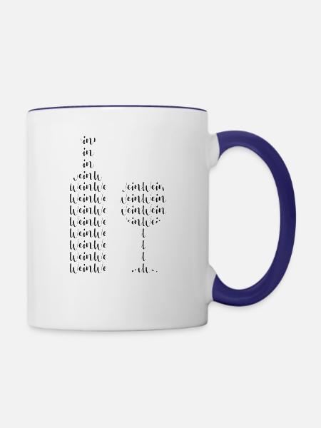 Wein Silhouette - Tasse zweifarbig - Weiß/Kobaltblau