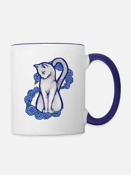 Weiße Katze - Tasse zweifarbig - Weiß/Kobaltblau