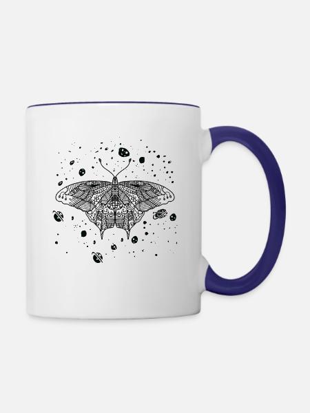 Himmlischer Schmetterling Nachthimmel Linienkunst - Tasse zweifarbig - Weiß/Kobaltblau