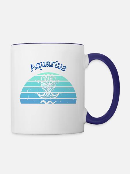 Retro-Logo astrologisches Zeichen "Wassermann" - Tasse zweifarbig - Weiß/Kobaltblau