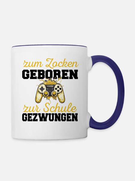 Zum Zocken Geboren Zur Schule Gezwungen Gaming - Tasse zweifarbig - Weiß/Kobaltblau