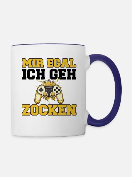 Mir Egal Ich Geh Zocken Gaming Spruch - Tasse zweifarbig - Weiß/Kobaltblau