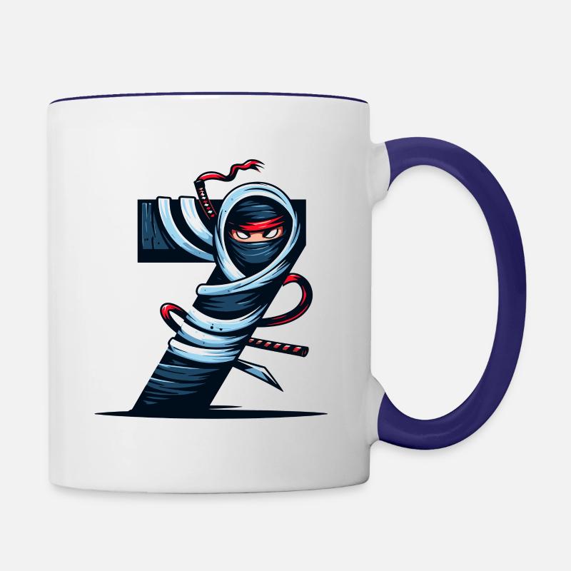 7e anniversaire de Ninja - Mug contrasté - blanc/bleu cobalt