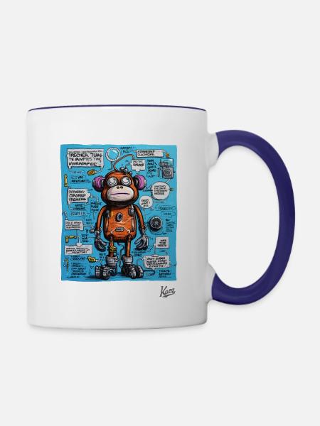 Lustiger, funkiger Roboter-Affe - Tasse zweifarbig - Weiß/Kobaltblau