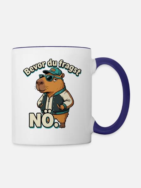 Bevor Du Fragst Nein Capybara - Tasse zweifarbig - Weiß/Kobaltblau