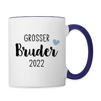 Großer Bruder 2022 / Big Brother 2022 / Herz - Tasse zweifarbig - Weiß/Kobaltblau - Rechts