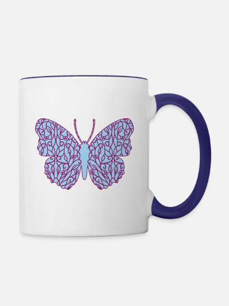 Dekorativer Schmetterling - Tasse zweifarbig - Weiß/Kobaltblau