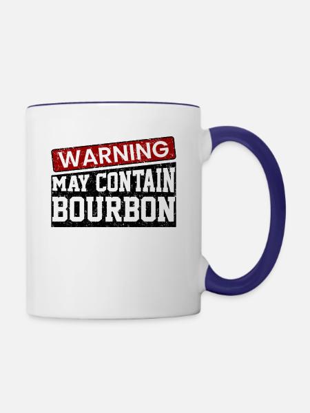 Warnung kann Bourbon enthalten - Tasse zweifarbig - Weiß/Kobaltblau