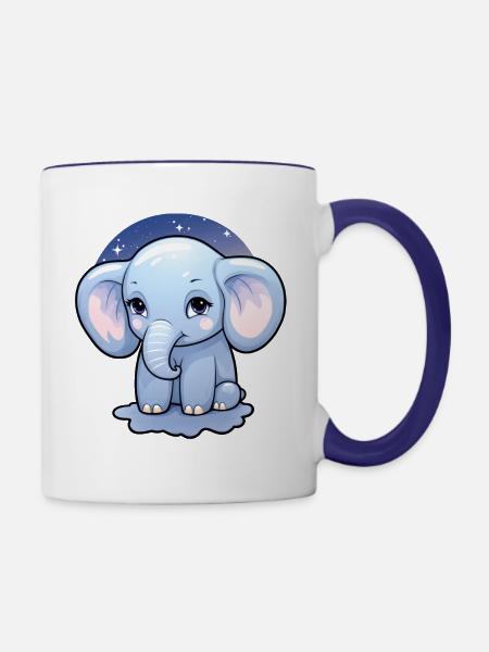 Baby Elefant Kawaii - Tasse zweifarbig - Weiß/Kobaltblau