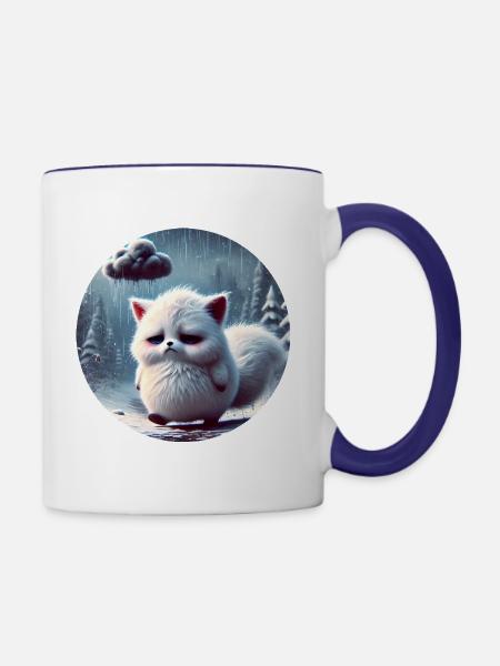 Trauriger Polarfuchs im eisigen Regen - Tasse zweifarbig - Weiß/Kobaltblau