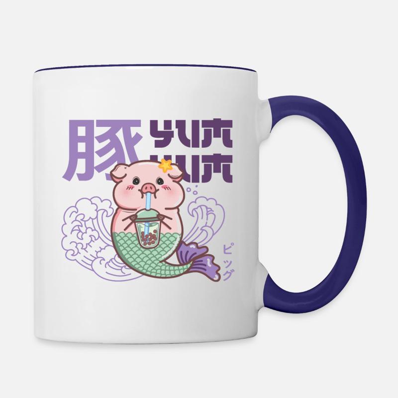 Cochon sirène - Mug contrasté - blanc/bleu cobalt