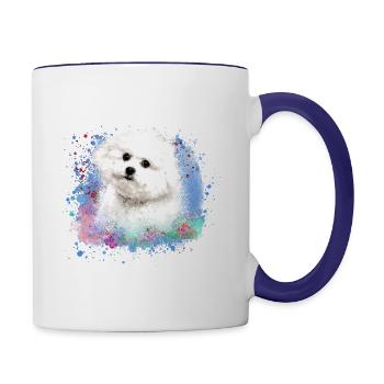 bichon frisé, maltais, chien, graffiti, doodle - Mug contrasté - blanc/bleu cobalt - Droite